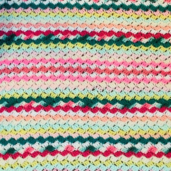 Candy Land Crochet Blanket Afghan Stacking Shells Border Stripes 40"x31" Baby - Picture 6 of 7